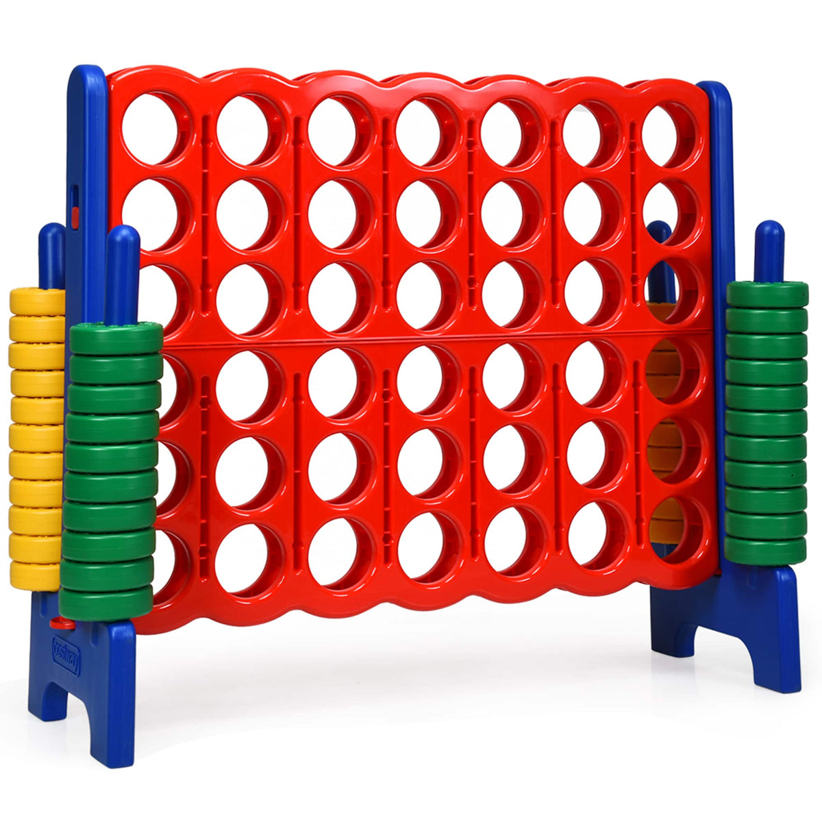 Gymax - Kids Adults Jumbo 4-to-Score Game Set Giant 4 in A Row w/ 42 Jumbo Rings - Red