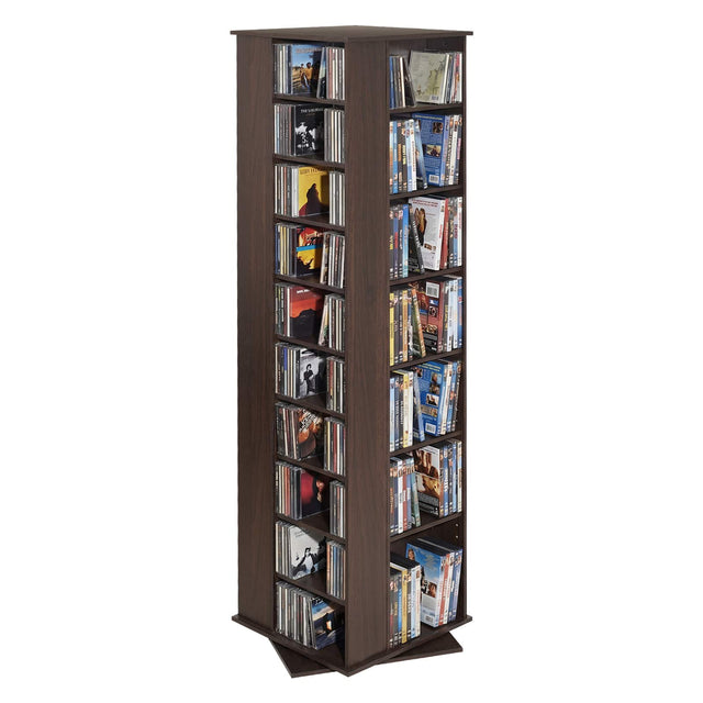 Front. VEVOR - Media Storage Cabinet, CD Rack Tower, 34 Compartments Rotating Media Tower Rack for CDs, DVDs, Books and Game Discs - Dark brown.