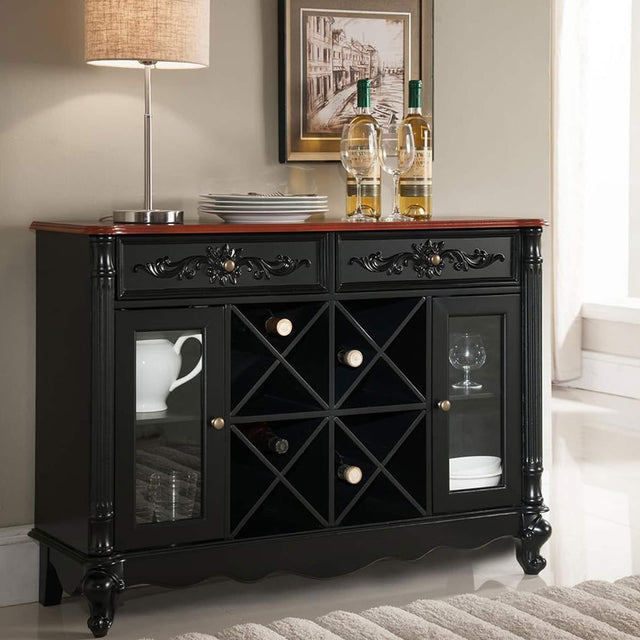 Front. Kings Brand Furniture - Kings Brand Furniture Guilford Buffet Server Wine Cabinet Console Table (Black) - Black.