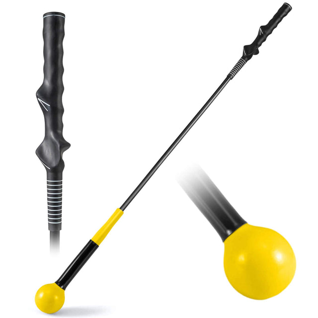 Front. Costway - Costway 40" Golf Swing Trainer Aid with Weighted Head for Grip Rhythm Flexibility Balance - Yellow.