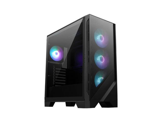 Front. MSI - MSI MAG FORGE 321R AIRFLOW Black Case, 2xUSB 3.2, 4x120mm ARGB Fans, Tempered Glass - Black.