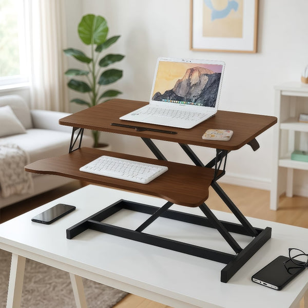 Loheer - 32 Inch Desk Converter Sit to Stand Riser - Walnut