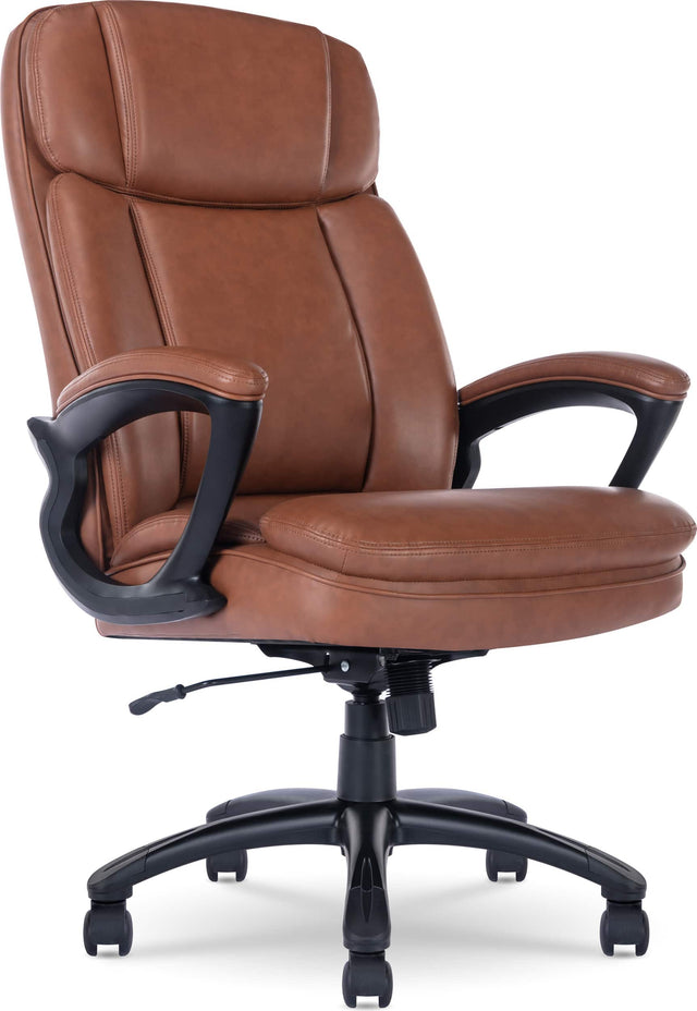 Front. Serta - Big & Tall Executive Office Chair Ergonomic High Back with Lumbar Support Padded Arms Reclining Swivel Leather - Cognac.