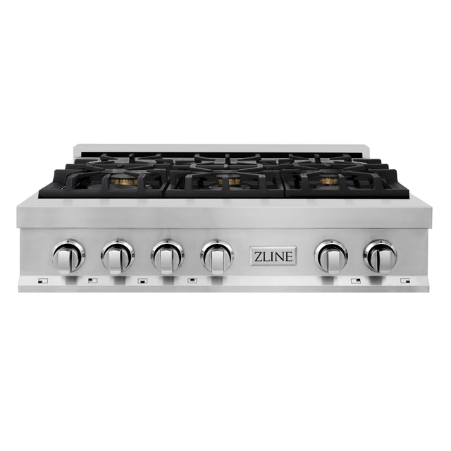 Front. ZLINE - 36 in. Wide 6 Burner Classic Gas Rangetop with  and Porcelain Cooktop in Stainless Steel (RT-BR-36) - Stainless steel.