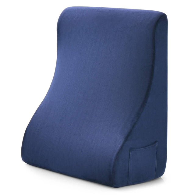 Front. Costway - Costway Bed Wedge Pillow with Smooth Zipper Side Pockets Support for Back - Navy Blue.