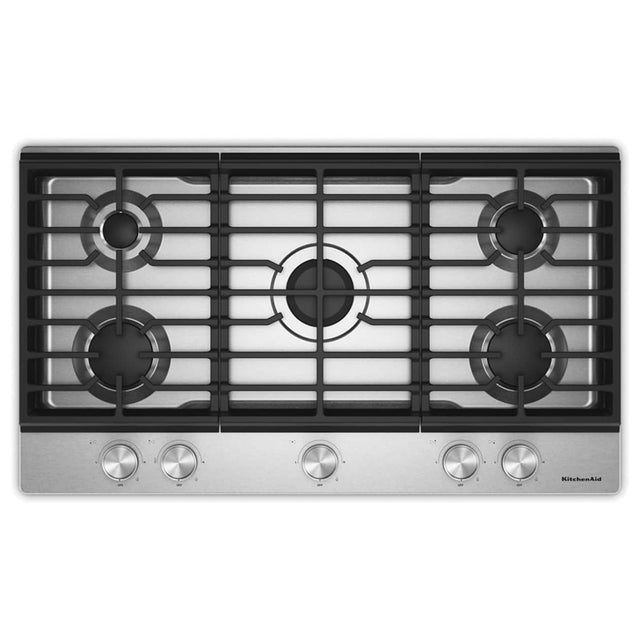 Front. KitchenAid - 36 in. Gas Cooktop with 5 Versatile Burners - Stainless Steel.