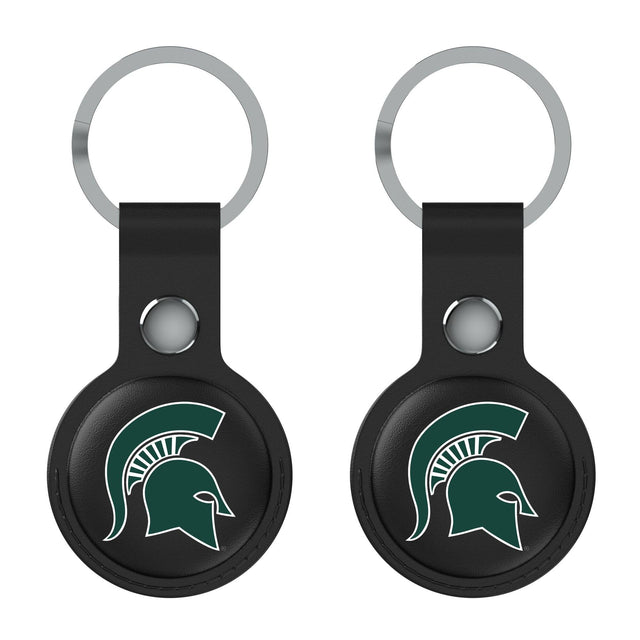 Front. Keyscaper - Michigan State Spartans Black Leatherette AirTag Holder 2-Pack - No Size - Black.