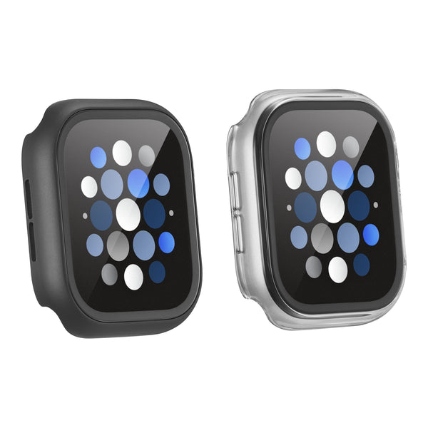Insignia™ - Bumper with Glass Screen Protector for Apple Watch 46mm - Black and Clear