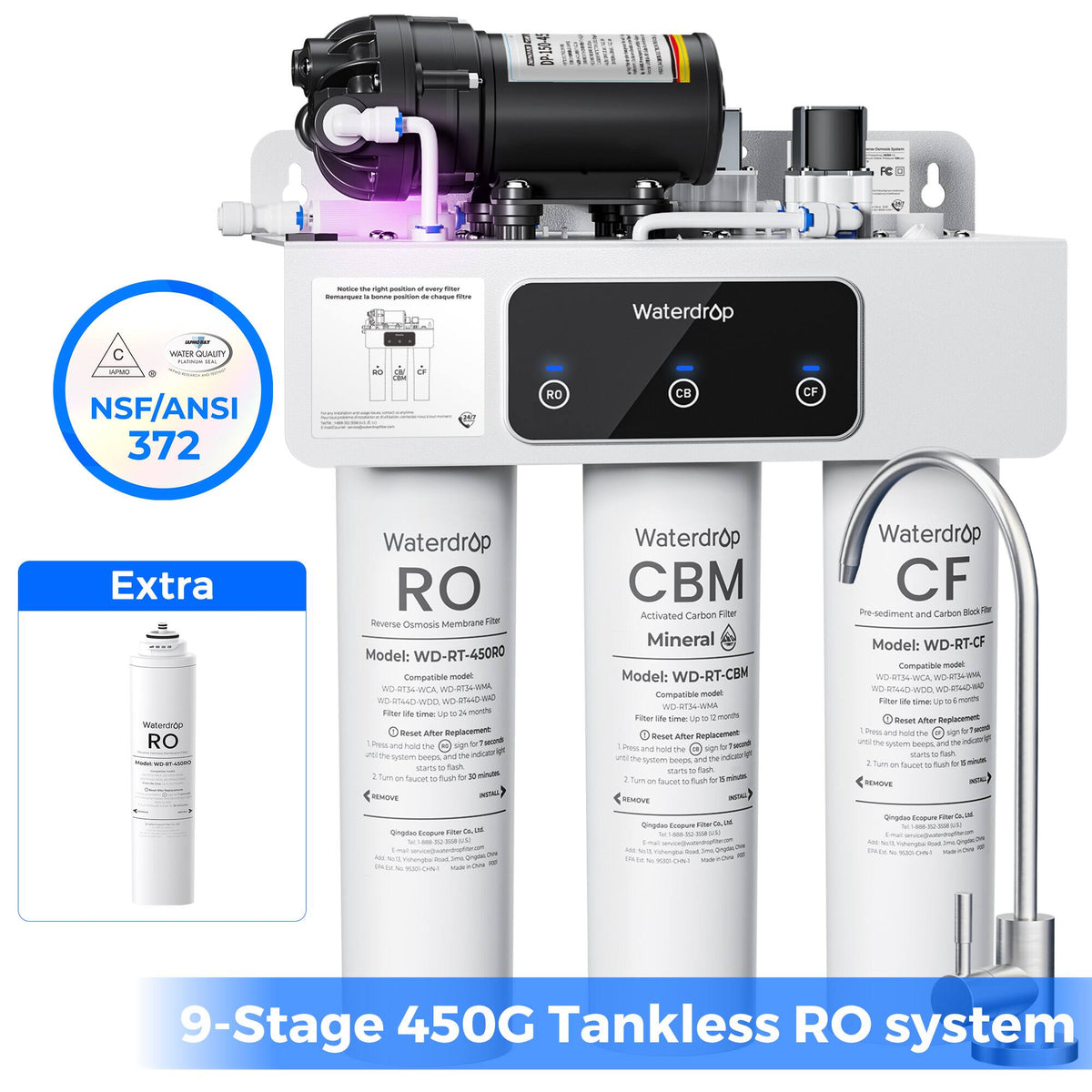 Waterdrop - WD-T3-M Remineralization Reverse Osmosis Water Filter, extra RTRO Filter - White