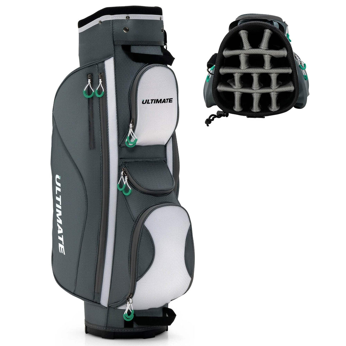 Gymax - 14 Dividers Golf Cart Bag w/ 7 Zippered Pocket Cooler Bag Rain Hood Valuable Bag - Gray