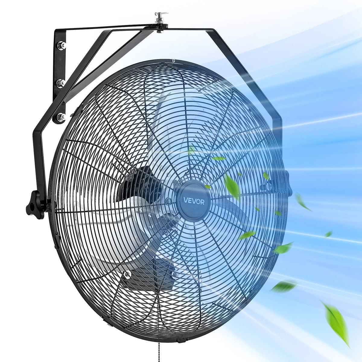 VEVOR - 20 Inch Industrial Wall Mount Fan, High Velocity 4650 CFM Indoor Fan with 3 Speeds, Powerful Motor Garage Wall Fan - Black,Silver