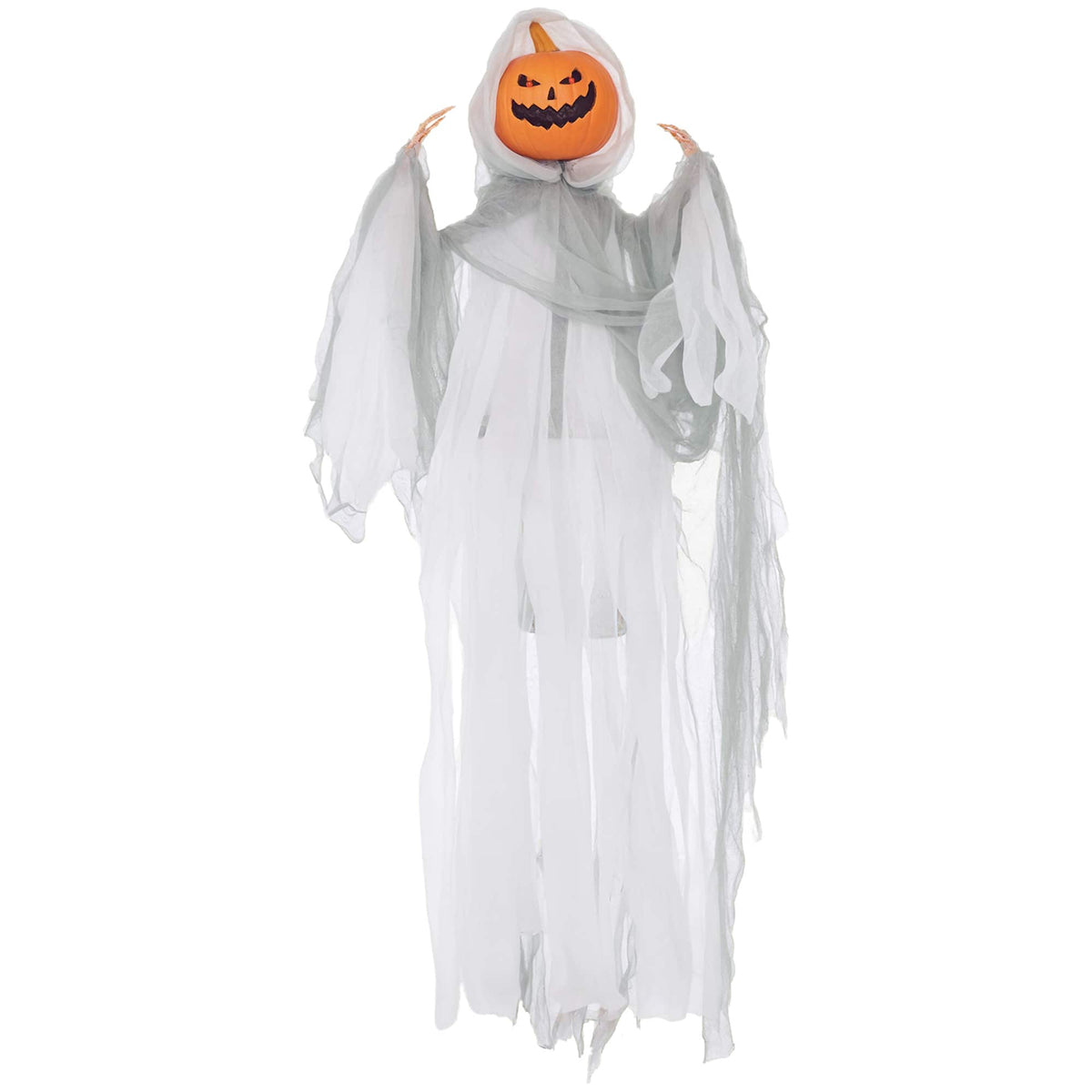 Homcom - 3.9' Outdoor Hanging Halloween Decoration, Pumpkin Ghost, Sound Activated Prop with Light Up Eyes & Creepy Howling Sound - Green