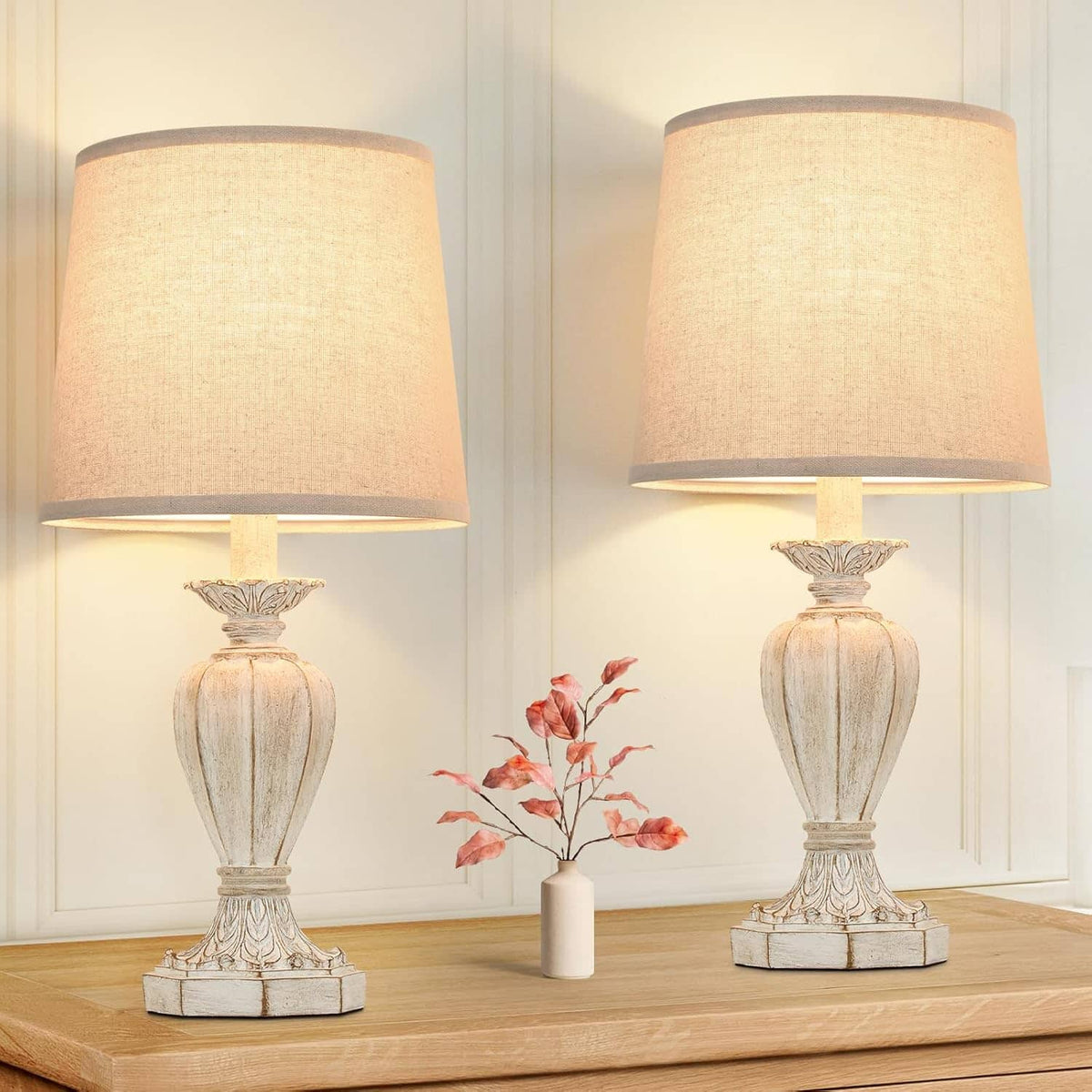 Nordic Hygge - Set of 2 18 Inch Farmhouse Table Lamps for Night Stands - Cream