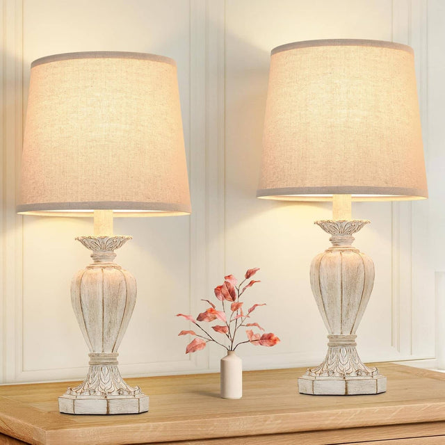 Front. Nordic Hygge - Set of 2 18 Inch Farmhouse Table Lamps for Night Stands - Cream.