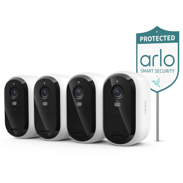 Arlo - Essential Outdoor Security Camera 2K (3rd Gen, 2025 Release) - Wireless, Rechargeable Camera with Yard Sign, 4-Cam - White