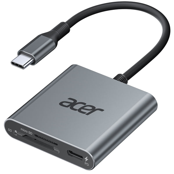 Acer - SD 4.0 & UHS-II Micro SD Card Reader, Type C Memory Card Adapter with 100W PD Port for iPhone 17/16, Laptop, MacBook - Gray