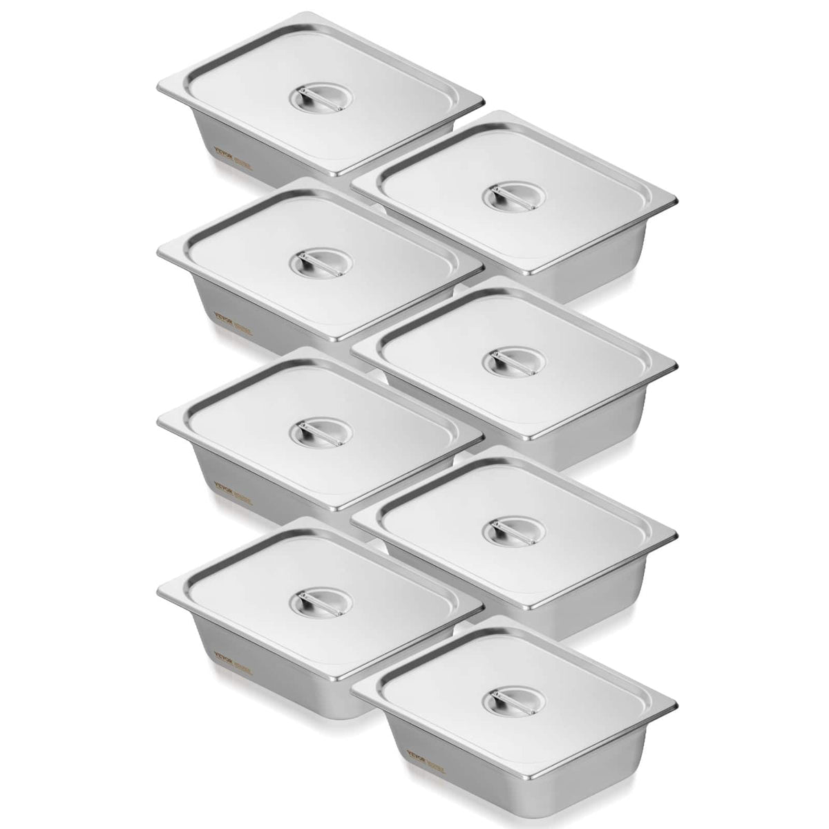VEVOR - 8 Pack Hotel Pans, 1/2 Size Anti-Jam Steam Pan with Lid, 0.8mm Thick Stainless Steel Steam Table Pan - Stainless steel color