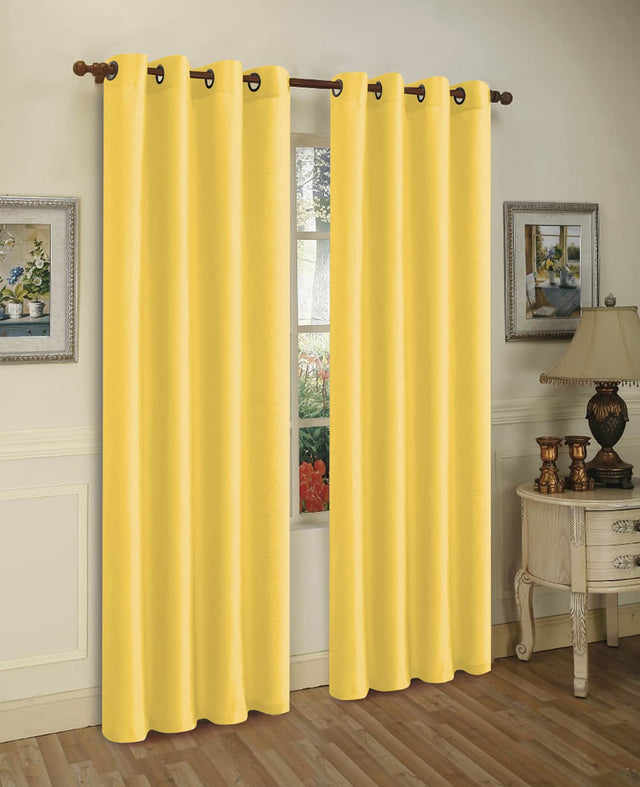 Front. J&V TEXTILES - 2 Panels Solid Grommet Faux Silk Window Curtain Drapes Treatment 58" Wide and 84" Length - 2-MIRA YELLOW.