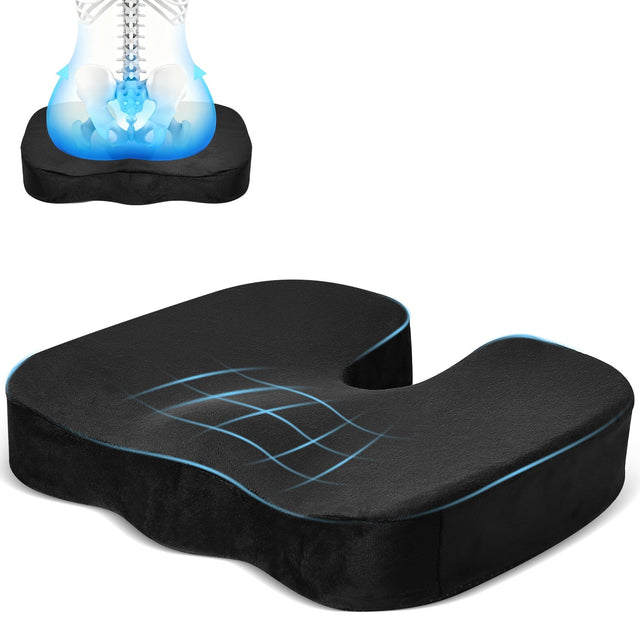Front. Fosmon - Memory Foam Seat Cushion Car Seat Cushion for Office Chair Gaming Chair Cushion for Tailbone Pain Relief Sciatica Pillow - Black.