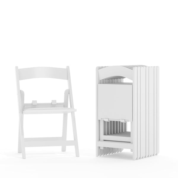 Emma + Oliver - 10 Pack Kids Resin Folding Event Party Chair with Vinyl Padded Seat - White