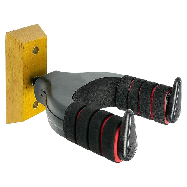 Front. 5 CORE - Guitar Wall Mount Hanger Adjustable Display Wall Hook Holder Hard Wood Base - Black & Red.
