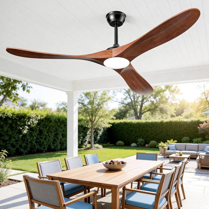 Akofun - 52" Ceiling Fan with Light, 3 Downrods, Blades, DC Motor, Remote, LED, for Living Room, Farmhouse, Patio & Porch - Walnut