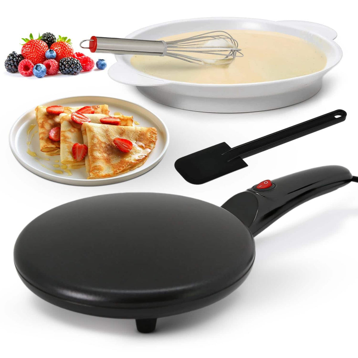 NutriChef - Electric Crepe Maker, 8-inch Nonstick Cooktop with On/Off Switch, Adjustable Temp Control (PKCRM08) - Black