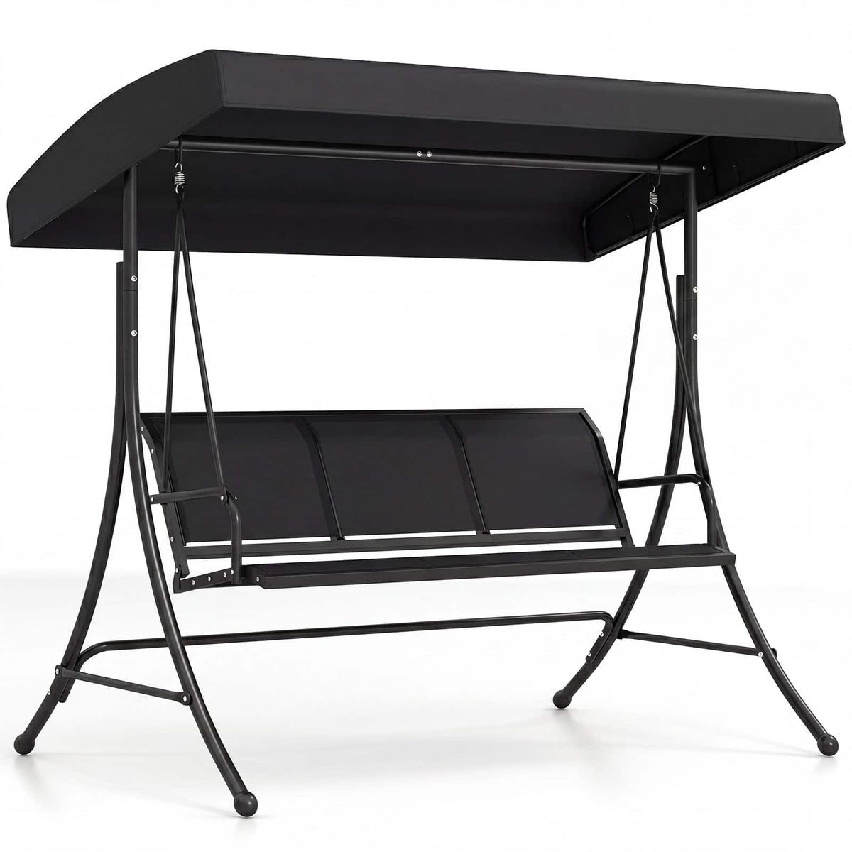 Costway - 3-Seat Patio Swing Chair, Outdoor Swing with Adjustable Canopy, Heavy-Duty Stand - Black