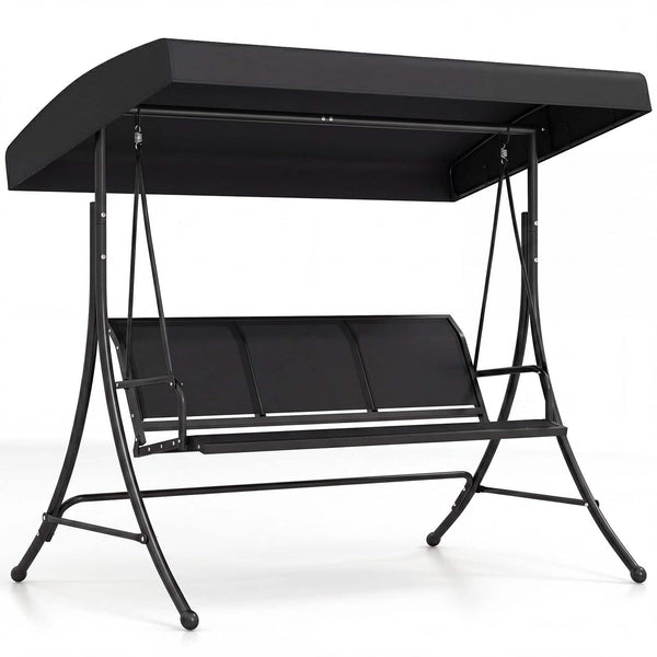 Costway - 3-Seat Patio Swing Chair, Outdoor Swing with Adjustable Canopy, Heavy-Duty Stand - Black