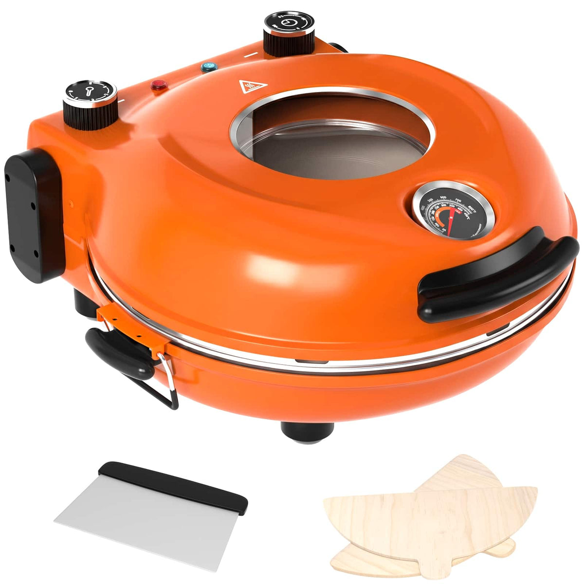 Topteng - 12 Inch Countertop Electric Pizza Oven - 800°F Fast Cooking, Removable Ceramic Stone & Viewing Window - Red