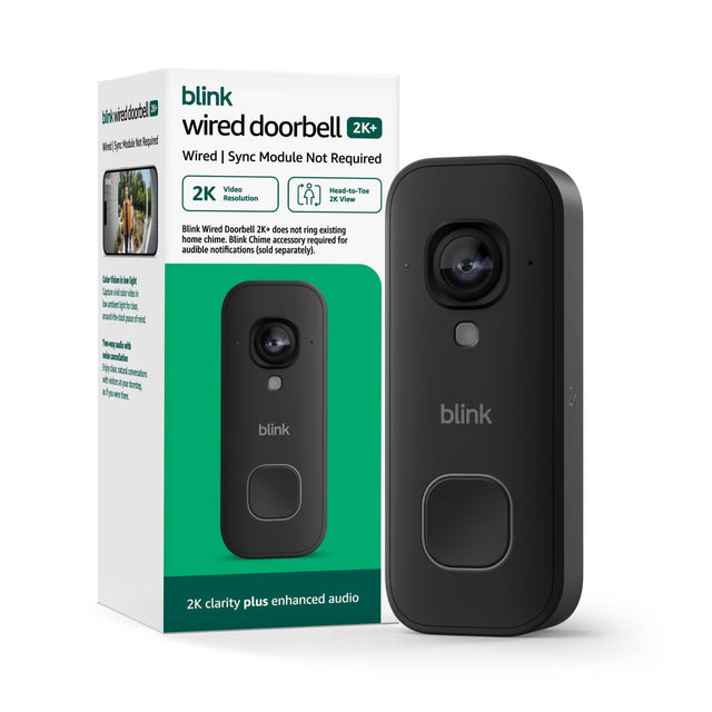 blink Wired Doorbell 2K+ Wired | Sync Module Not Required Video 2K Resolution Head-to-Toe 2K View Blink Wired Doorbell 2K+ does not ring existing home chime. Blink Chime accessory required for audible notifications (sold separately). 2K clarity plus enhanced audio