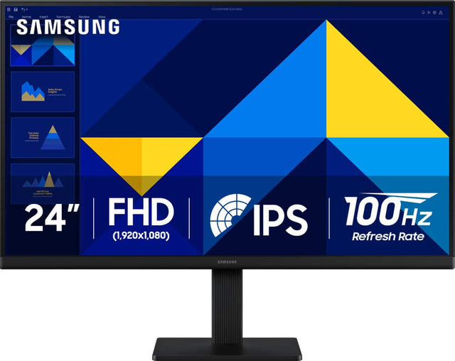 The text on the image reads: "Samsung Corporate Success - 24" FHD (1,920x1,080) IPS 100Hz Refresh Rate."