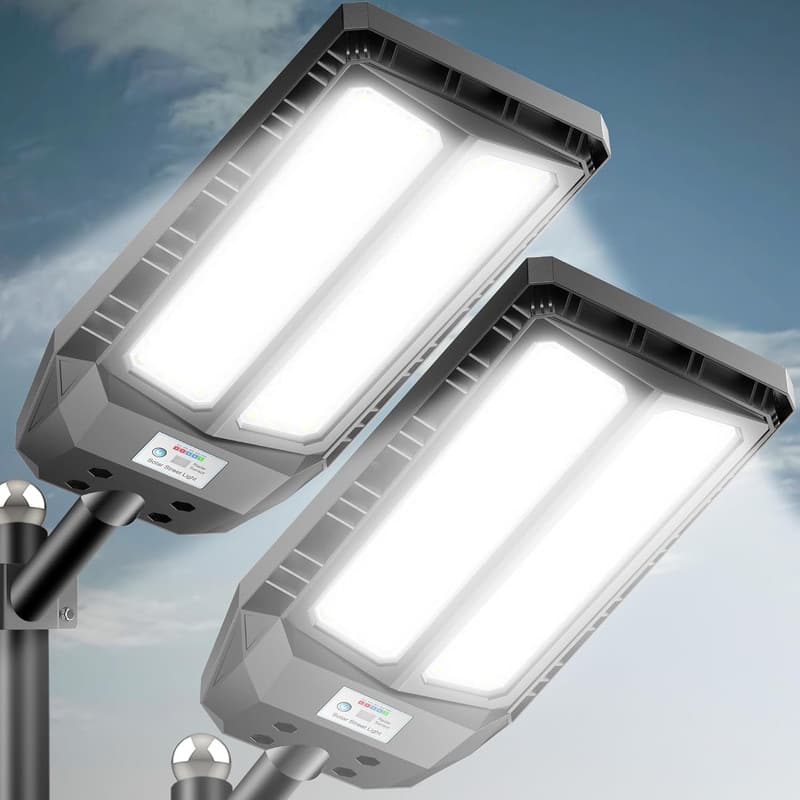 Adewalk - 6000W Solar Lights Outdoor Waterproof, 7000K Dusk to Dawn Outdoor Solar Street Light Motion Sensor with Remote, 2 Pack - Black