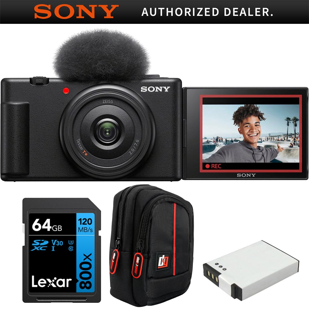 Sony - ZV-1F Vlog Camera for Content Creators Vloggers +32GB Card +Camera Case +Battery