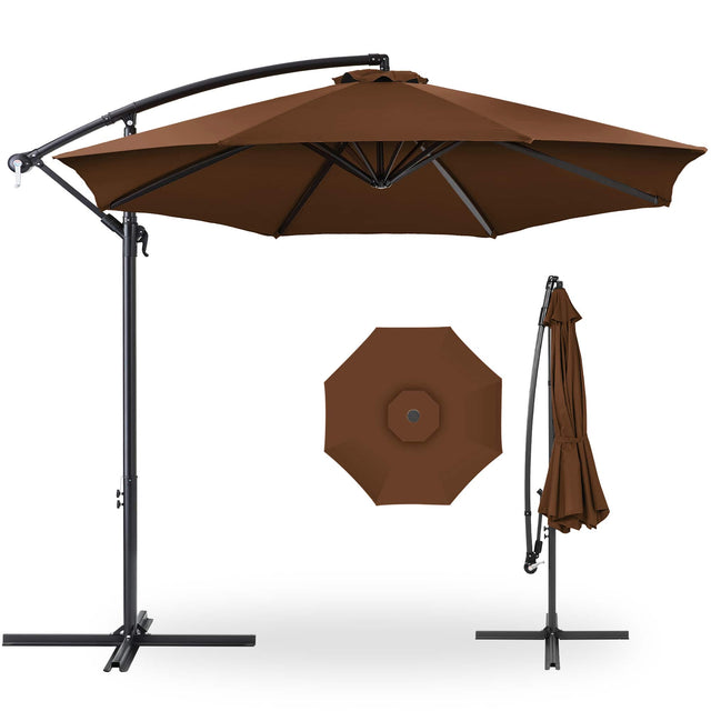 Front. Best Choice Products - Best Choice Products 10ft Offset Hanging Outdoor Market Patio Umbrella w/ Easy Tilt Adjustment - Brown - Brown.