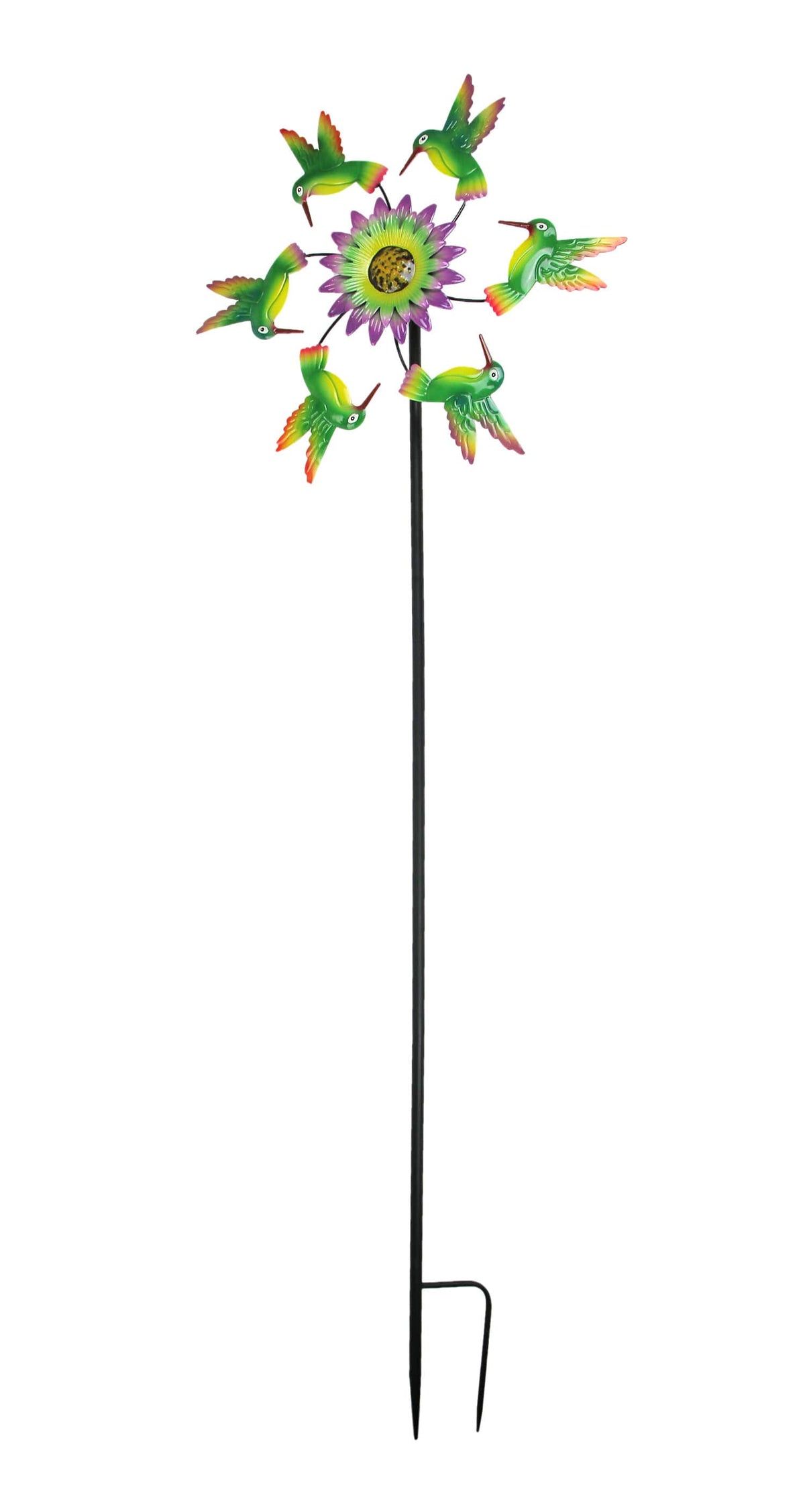 Direct International - Metal Hummingbirds and Flower Garden Twirler Wind Spinner Stake 70 Inches High - Multicolored