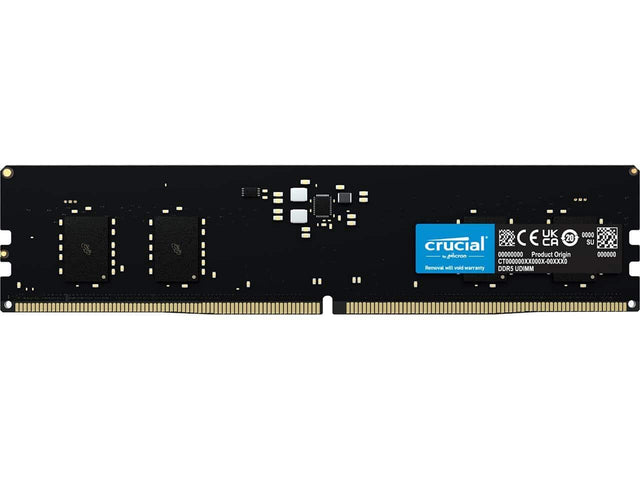 CE UK 0000 crucial CA 20 SU pcron 00000000 Product Origin 000000 CT000000XX000X-00XXX0 Removal will void warranty DDR5 UDIMM