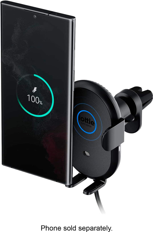The text on the image reads: "100% iottie AUTO SENSE Phone sold separately."
