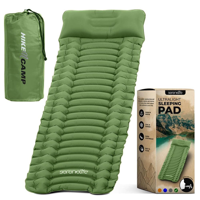 HIKE CAMP  
serenelife  
ULTRALIGHT SLEEPING PAD  
serenelife  
The ultimate camping sleep pad  
ULTRALIGHT SLEEPING PAD  
WARM IN WINTER  
COOL IN SUMMER  
SUPER LIGHTWEIGHT  
EASY TO CLEAN
