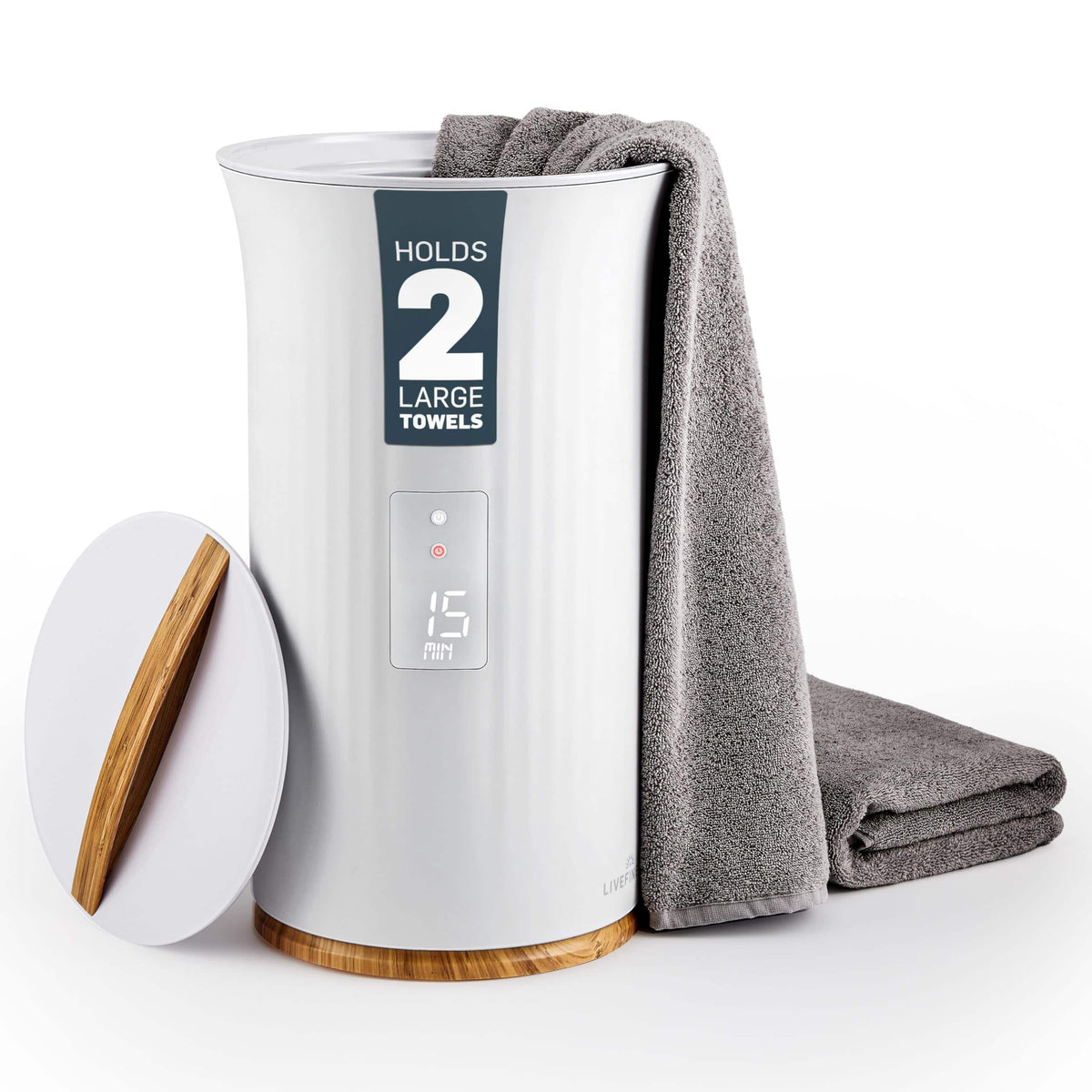 LiveFine - Towel Warmer, Large Bucket Style Heated Towel Warmer , Fits 40”x70” Towels - White