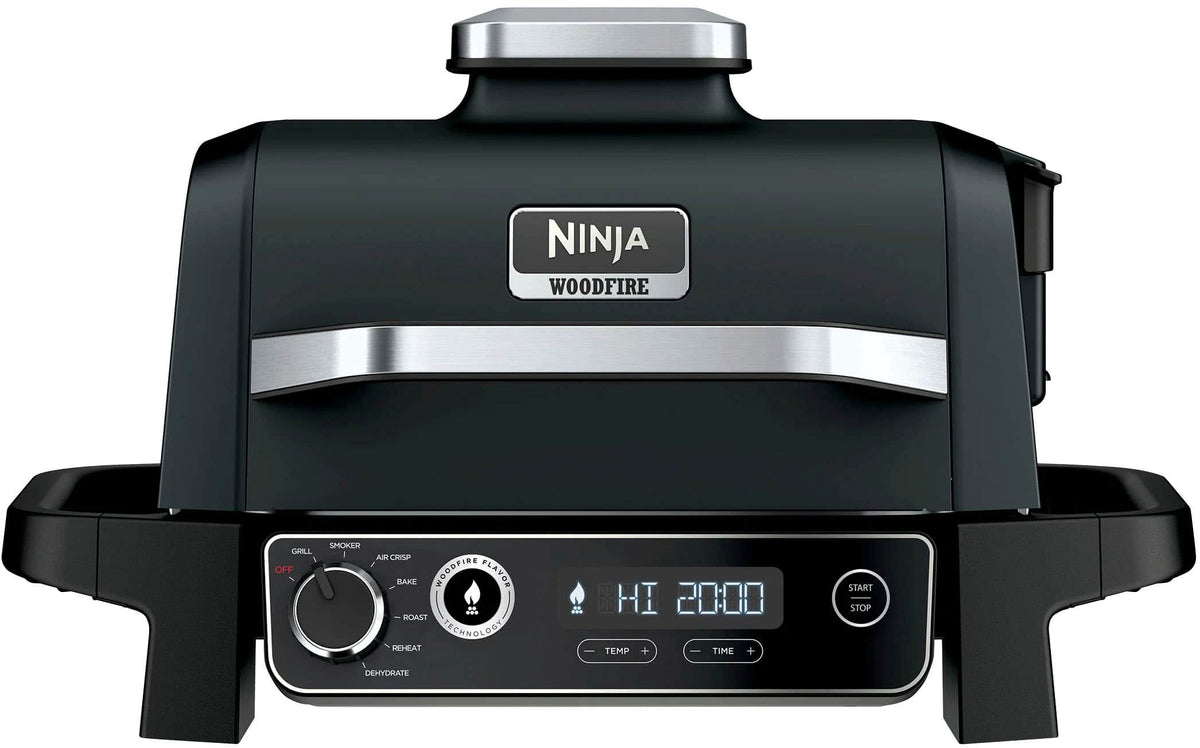 Ninja - Refurbished Woodfire Outdoor Grill & Smoker, 7-in-1 Grill, BBQ Smoker, & Air Fryer w/ Woodfire Technology - Black
