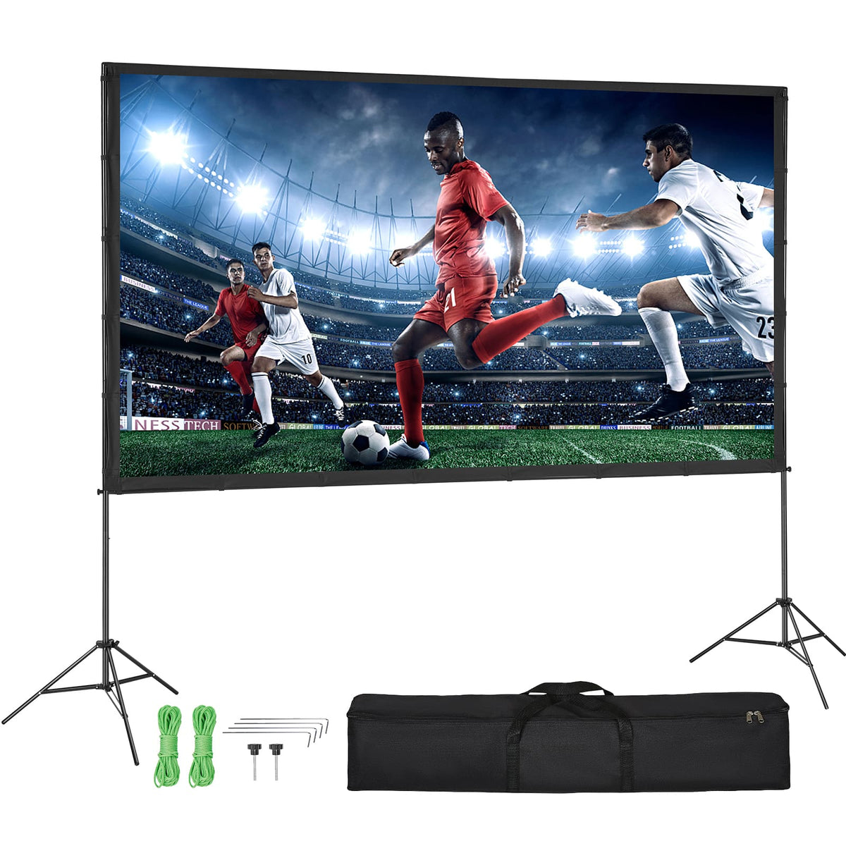 VEVOR - Projector Screen with Stand, 120 inch 16:9 4K 1080 HD Outdoor Movie Screen with Stand, Wrinkle-Free Projection Screen - Black