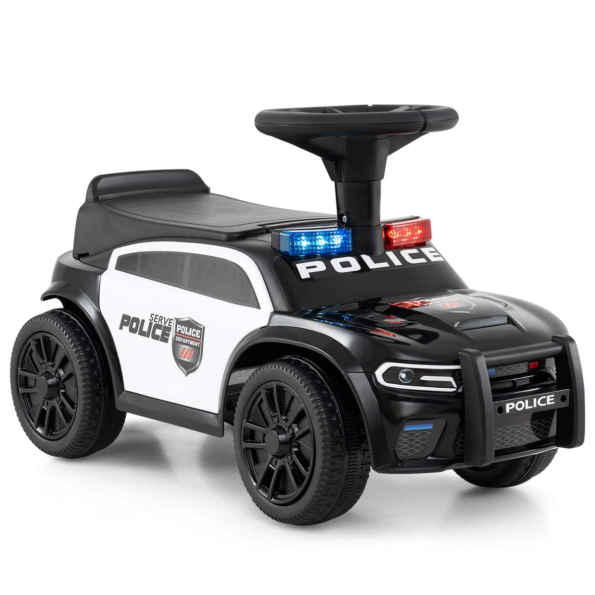 Costway - Toddler Sliding Car with Flashing Lights, Music, Siren & Under-Seat Storage - Black