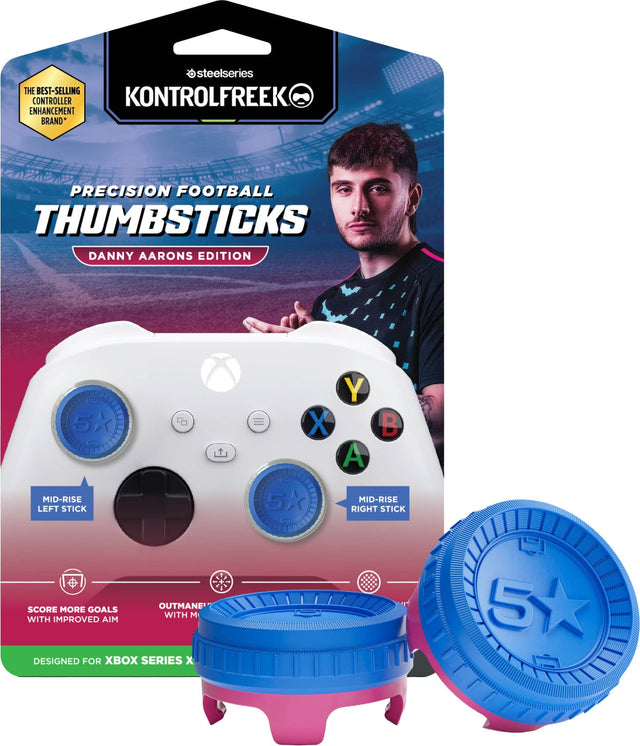 SteelSeries - The Best-Selling Controller Enhancement Brand  
Precision Football Thumbsticks  
Danny Aarons Edition  
N  
5 = Y X A B  
Mid-Rise Left Stick  
Mid-Rise Right Stick  
Outmane Score More Goals with Improved Aim  
Designed for Xbox Series X