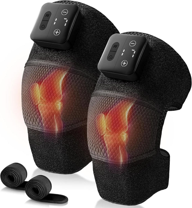 Front. Nekteck - Nekteck Cordless Knee Massager with Heat & Vibration, Rechargeable Knee Brace, 2-Pack - Black.