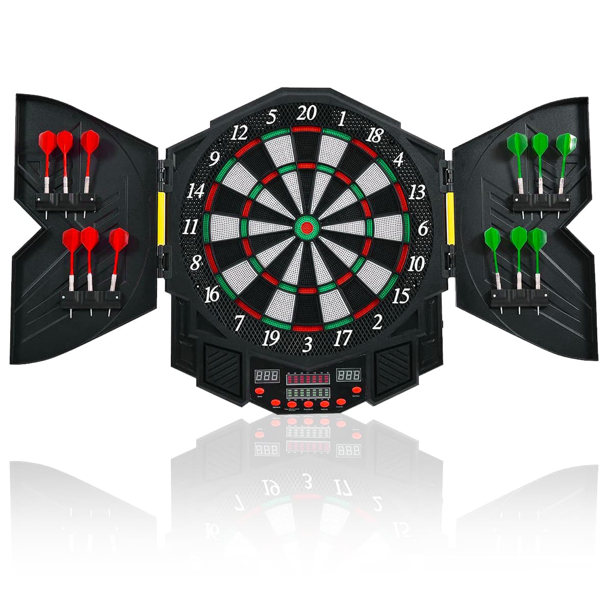 Costway - Professional Electronic Dartboard Cabinet Set w/ 12 Darts Game Room LED Display - Black