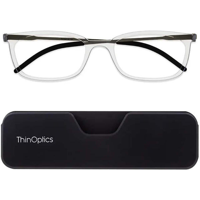 Front. ThinOptics - ThinOptics Connect Reading Glasses with Black Full Frame Pod - +2.00 - Clear - Clear.