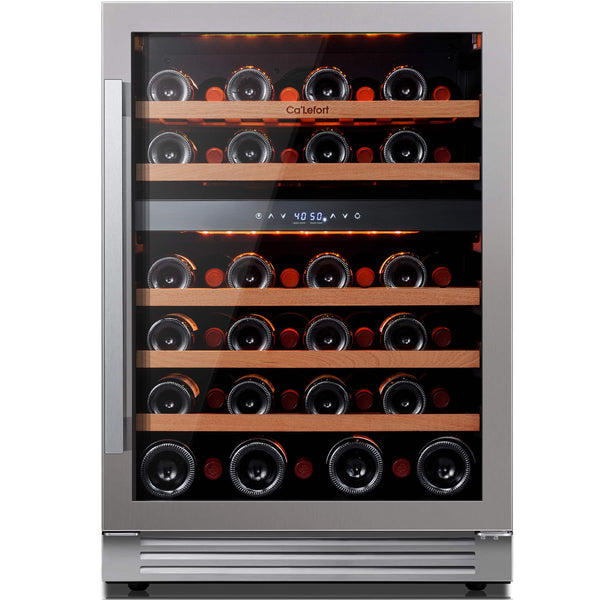 Ca'Lefort - 24 Inch Wine Fridge, 52 Bottle Wine Refrigerator, 40-65°F Dual Zone Wine cooler,3 Color LED, Built-in for Home/Bar - Stainless Steel