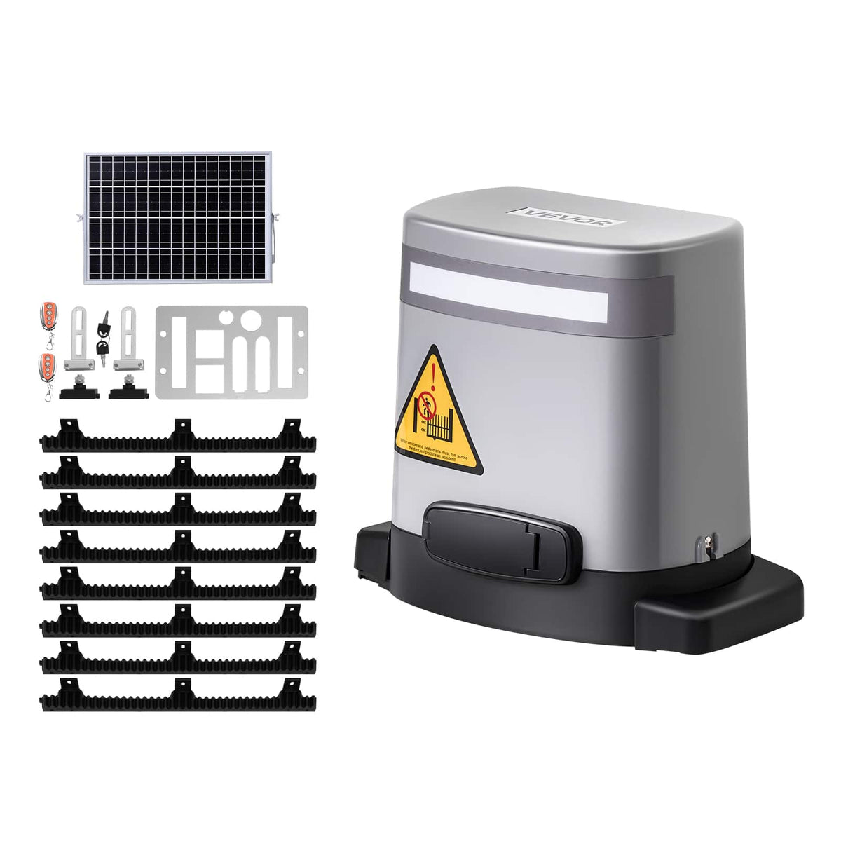 VEVOR - Solar Sliding Gate Opener, 280W Electric Gate Opener for Doors up to 65.6ft 1799lbs, Gear Track Rolling Fence Door Motor - Gray