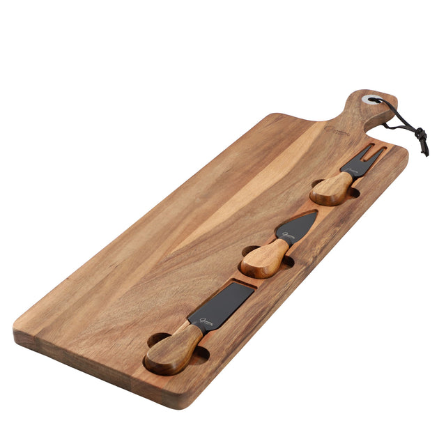 Front. Gibson - Gibson Elite Gracious Dining 4 Piece Acacia Wood Charcuterie Board With Cheese Knives in Brown - Brown.